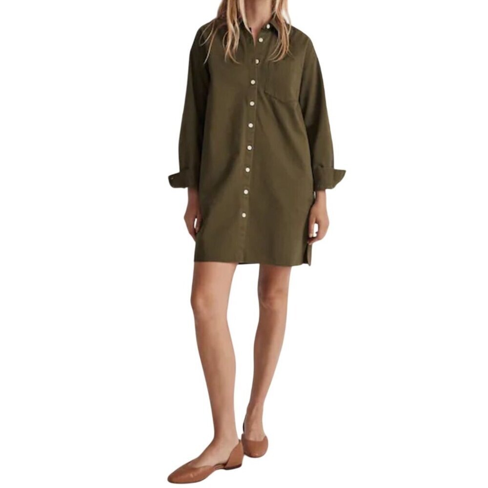 Madewell NWOT Mini Shirt Dress In Loden 2023 Pockets Size M